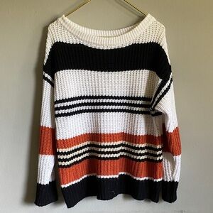 Chic Striped Black, White, and Orange Sweater
